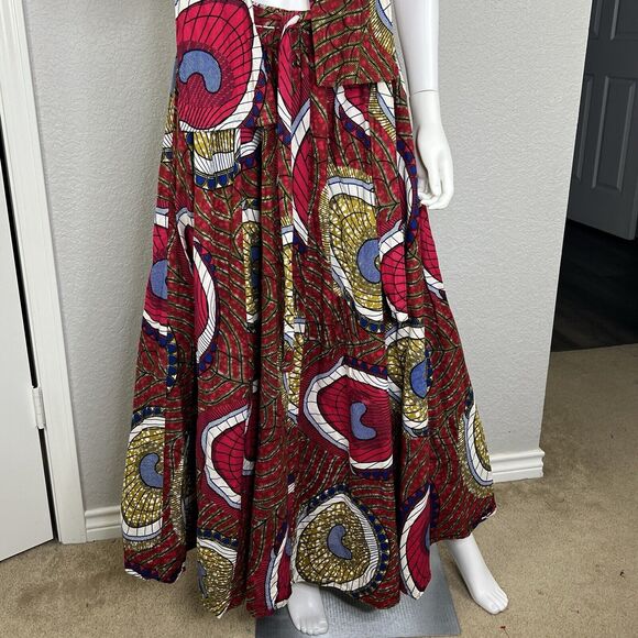 Women's Size L Full Maxi Cotton African Skirt Matching Scarf Deep Pockets - Picture 2 of 7